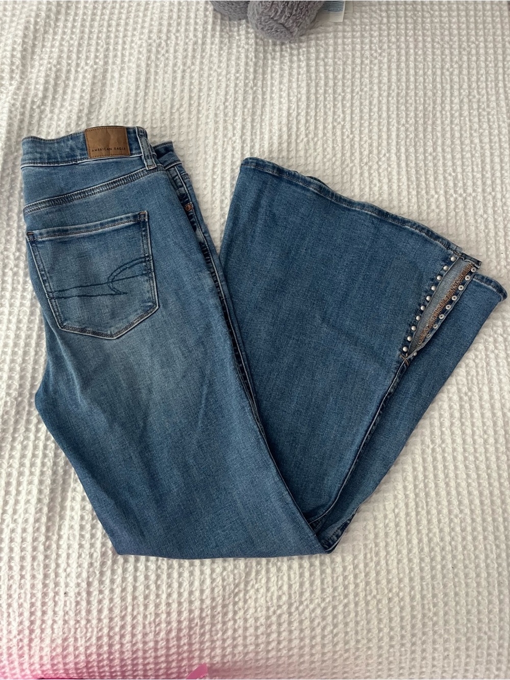 American Eagle Outfitters Blue Denim Flare Jeans with Stud Detail